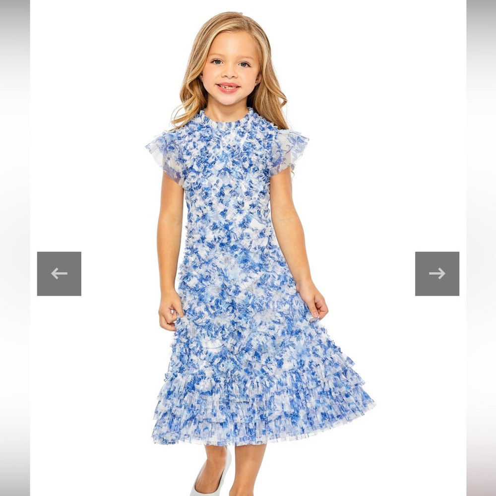 Mac Duggal #8215 Blue Floral Ruffled Kids Formal Dress size 10 NWT